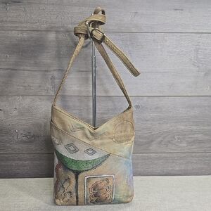Anuschka Hand Painted Tan Leather Shoulder Bag
